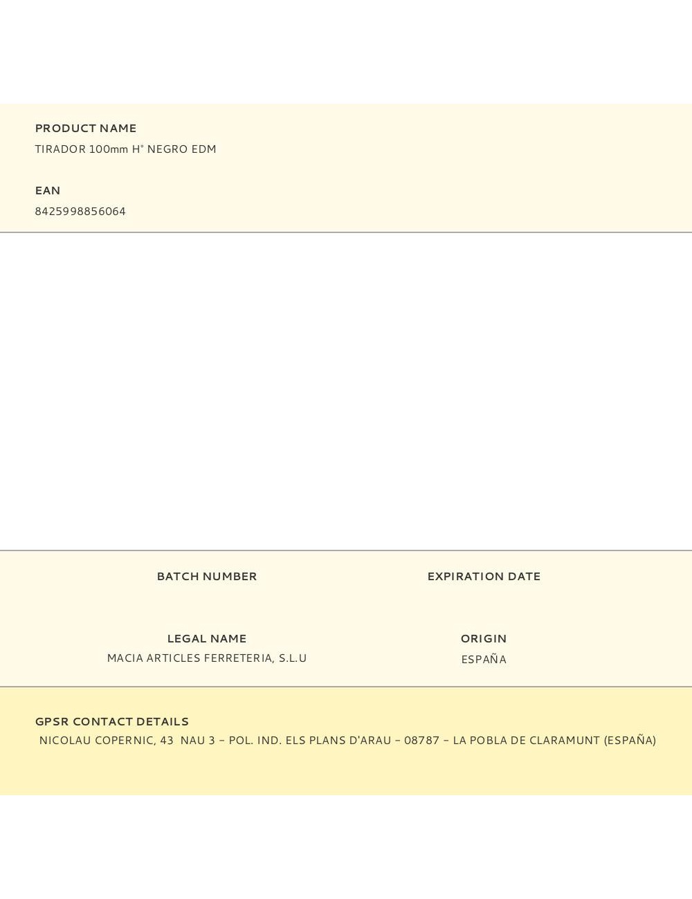 Tirador 100mm h° negro edm