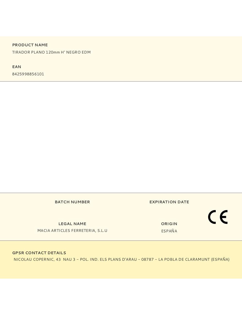 Tirador plano 120mm h° negro edm