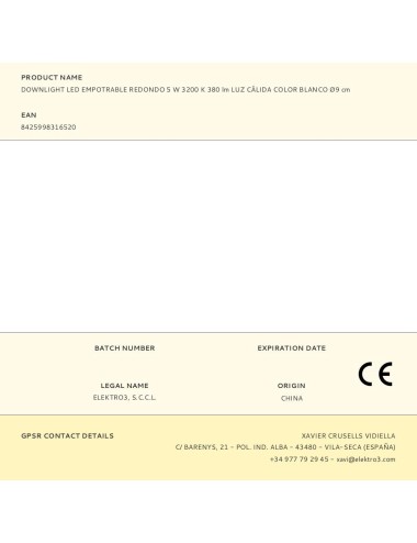 Downlight led empotrable redondo 5 w 3200 k 380 lm luz cálida color blanco ø9 cm