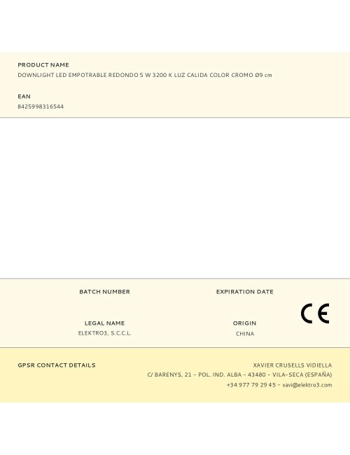 Downlight led empotrable redondo 5 w 3200 k luz calida color cromo ø9 cm