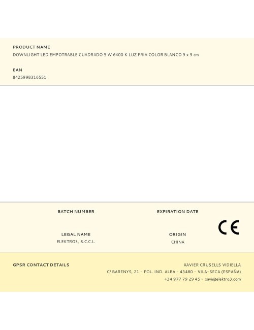 Downlight led empotrable cuadrado 5 w 6400 k luz fria color blanco 9 x 9 cm