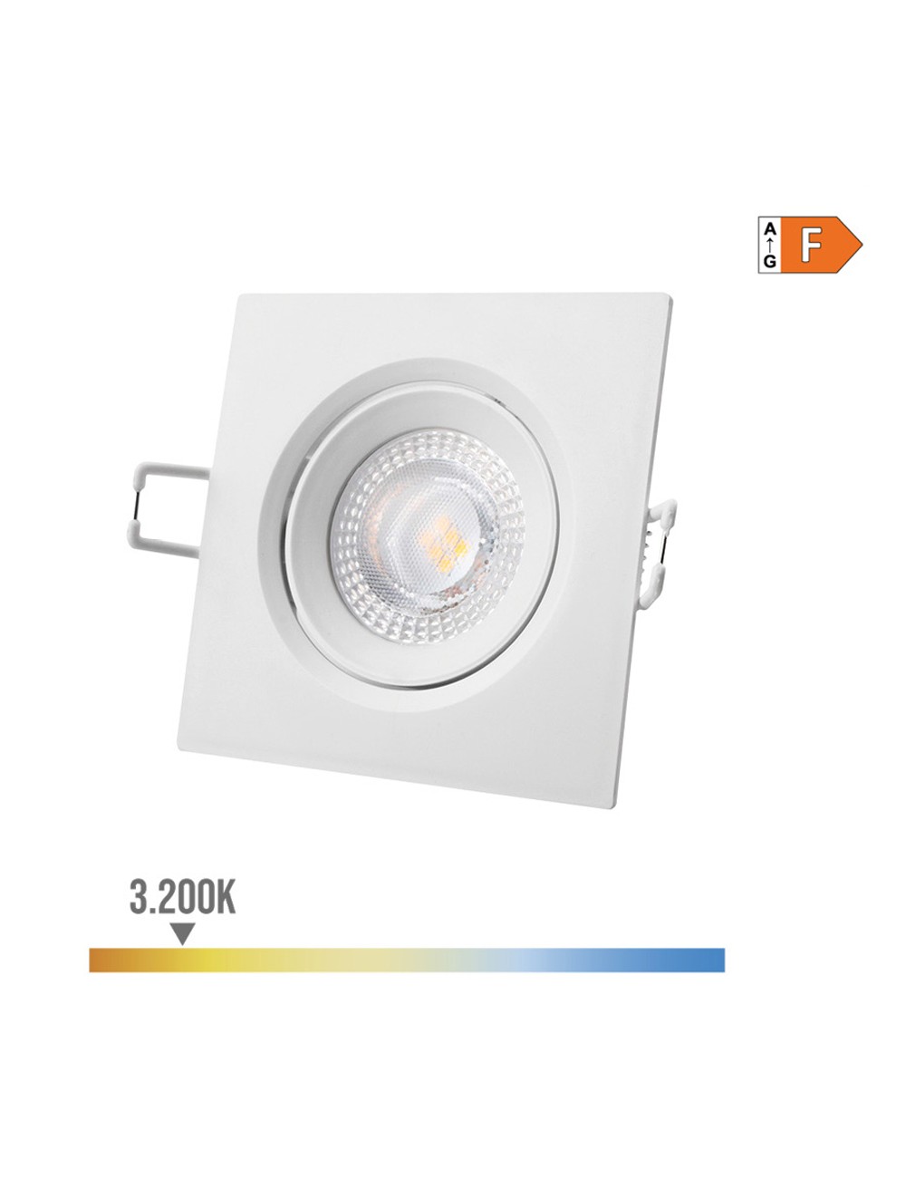 Downlight led empotrable cuadrado 5 w 3200 k luz calida color blanco 9 x 9 cm
