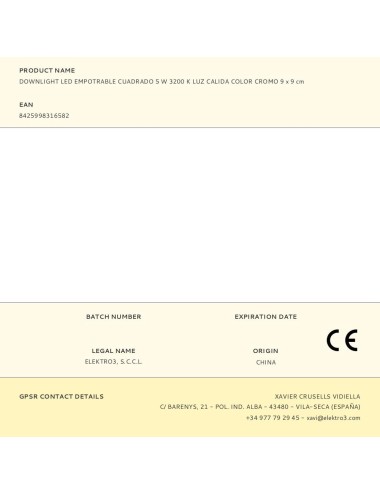 Downlight led empotrable cuadrado 5 w 3200 k luz calida color cromo 9 x 9 cm