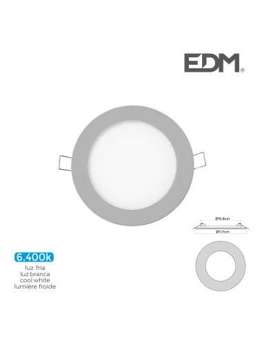 Mini downlight led empotrable redondo 6 w 6400 k luz fria color cromo ø11,7 cm