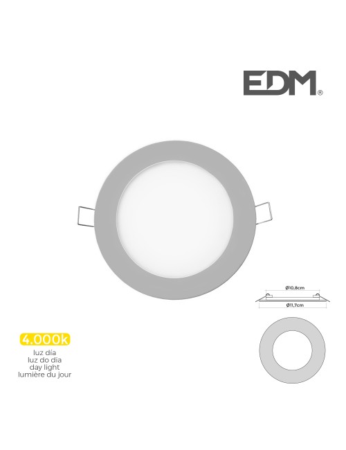 Mini downlight led empotrable redondo 6 w 4000 k luz dia color cromado ø11,7 cm