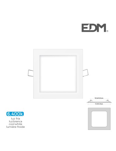 Mini downlight led empotrable cuadrado 6 w 6400 k luz fria color blanco 11,7 x 1 x 11,7 cm