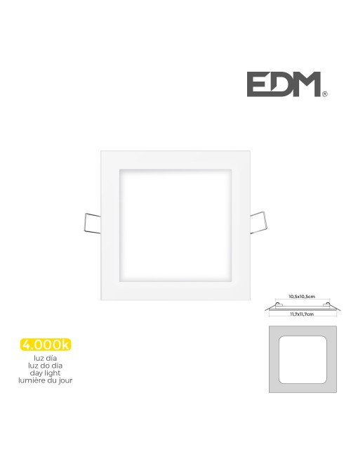 Mini downlight led empotrable cuadrado 6 w 4000 k luz dia color blanco 11,7 x 11,7 cm