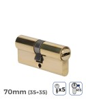 Cilindro latón 70mm (35+35mm) leva larga r15 con 5 llaves de seguridad incluidas