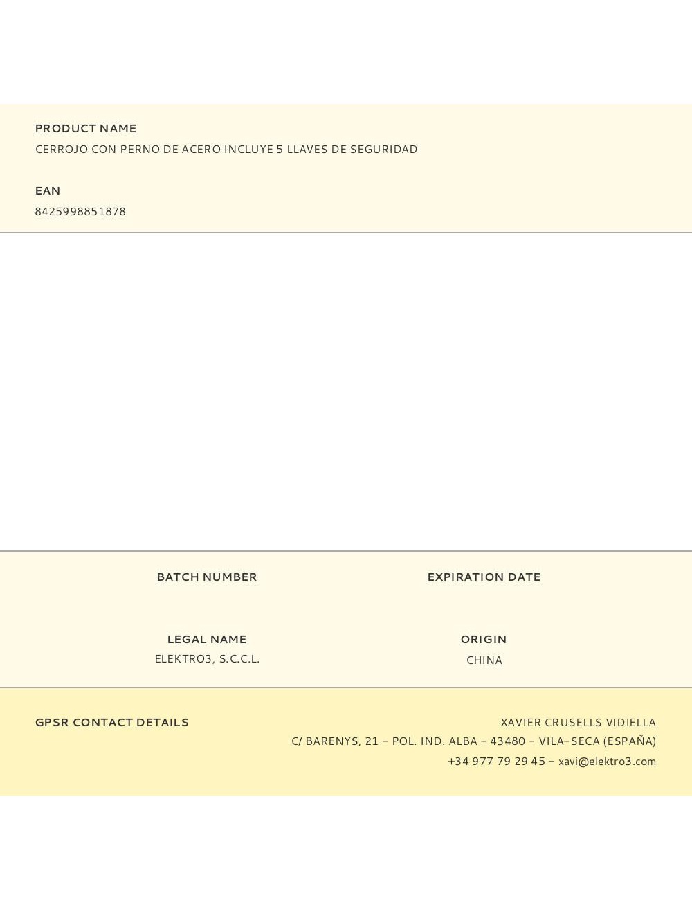 Cerrojo con perno de acero incluye 5 llaves de seguridad