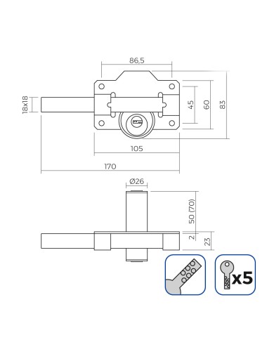 Cerrojo de seguridad con 5 llaves de seguridad, negro