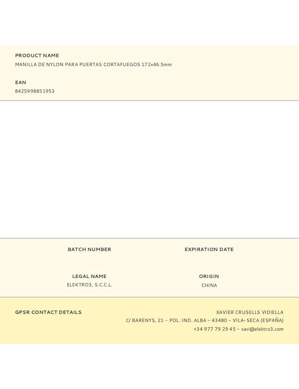 Manilla de nylon para puertas cortafuegos 172x46.5mm