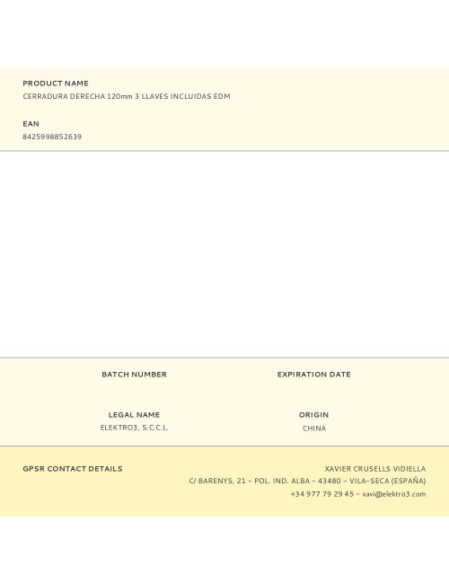 Cerradura derecha 120mm 3 llaves incluidas edm