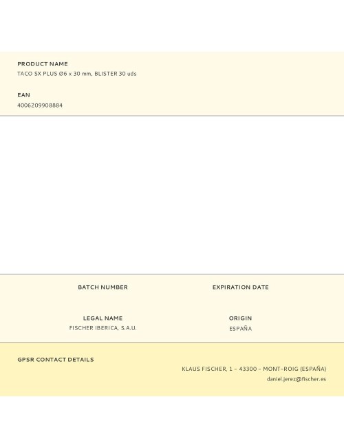 Taco sx plus ø6 x 30 mm, blister 30 uds