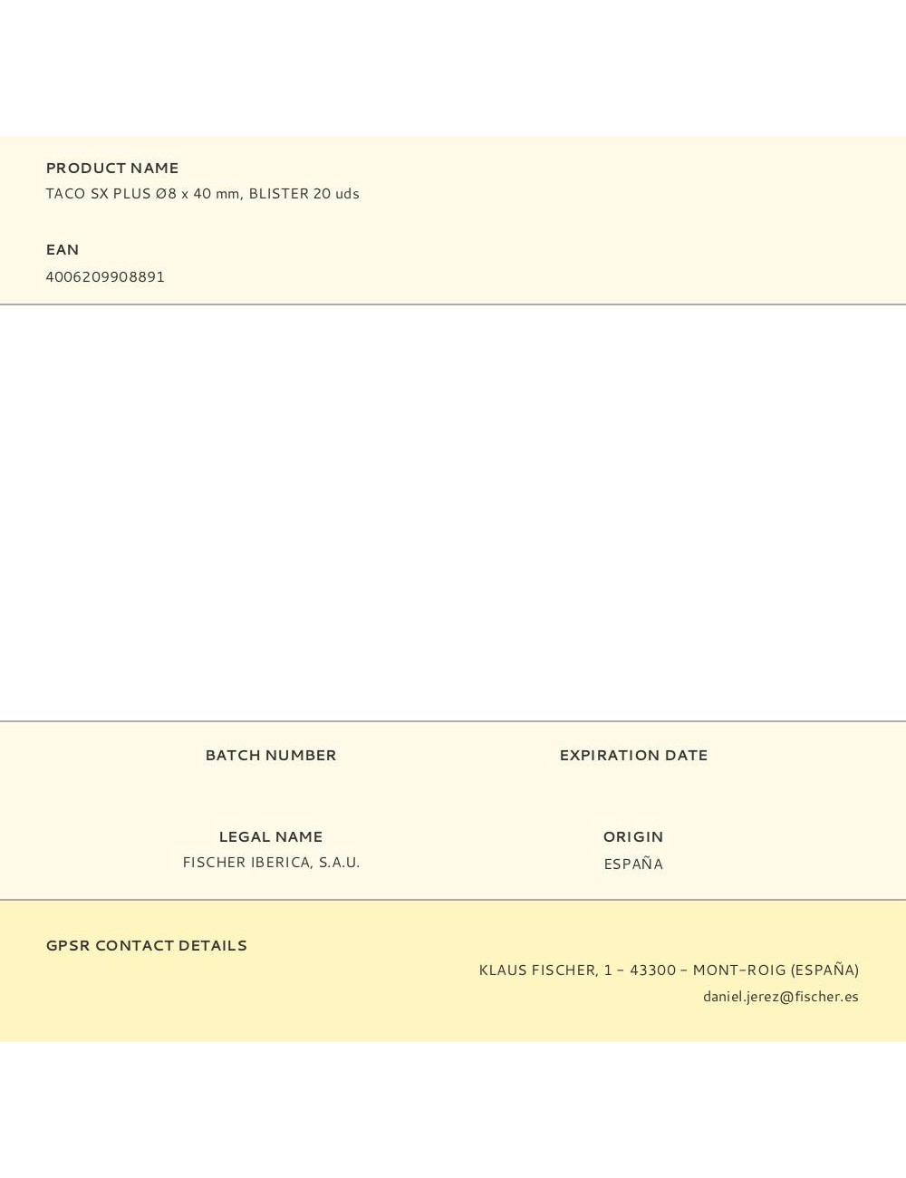 Taco sx plus ø8 x 40 mm, blister 20 uds