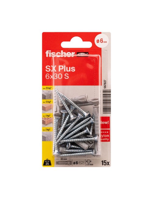 Tacos sx plus sk nv ø6 x 30 mm + tornillos ø4,5 x 40 mm, blister 15 uds