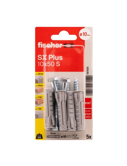 Tacos sx plus sk nv ø10 x 50 mm + tornillos ø7 x 65 mm, blister 5 uds