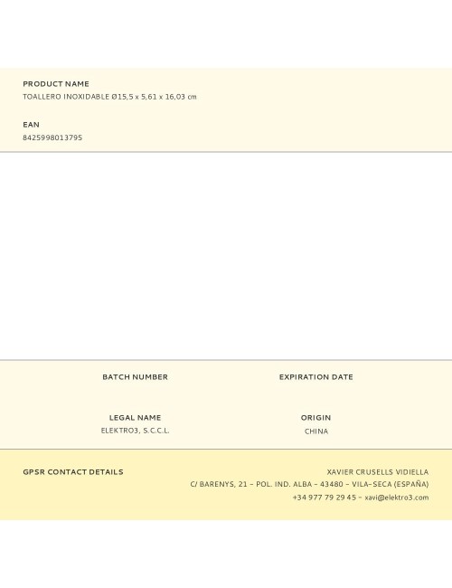 Toallero inoxidable ø15,5 x 5,61 x 16,03 cm