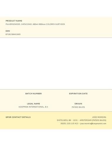 Pulverizador. capacidad: 480ml ø80mm colores surtidos