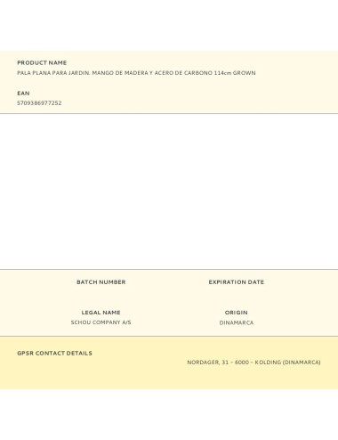 Pala plana para jardin. mango de madera y acero de carbono 114cm grown