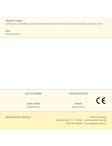 Guirnalda led bombillas esfericas fijas para exterior multicolor (colores suaves) 20 leds 12,5m