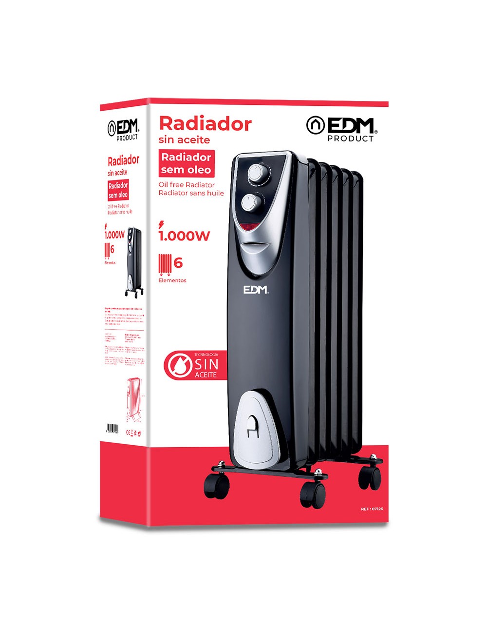 Radiador sin aceite 400 / 600 / 1000 w con 6 elementos modelo black edition
