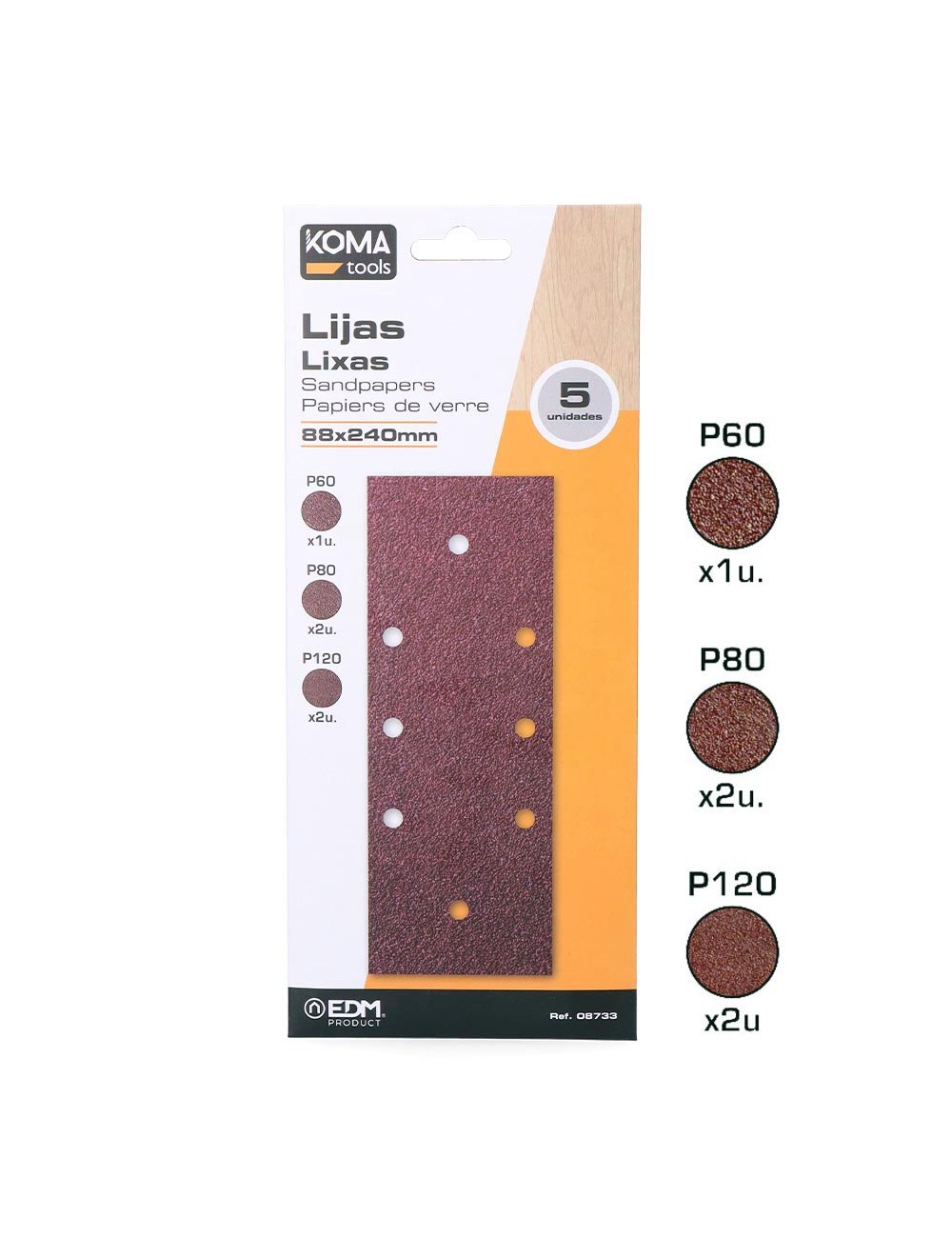Lijas para lijadora orbital 08706, set 5 uds