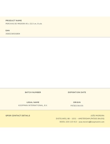 Perchas de madera 45 x 23,5 cm, 8 uds