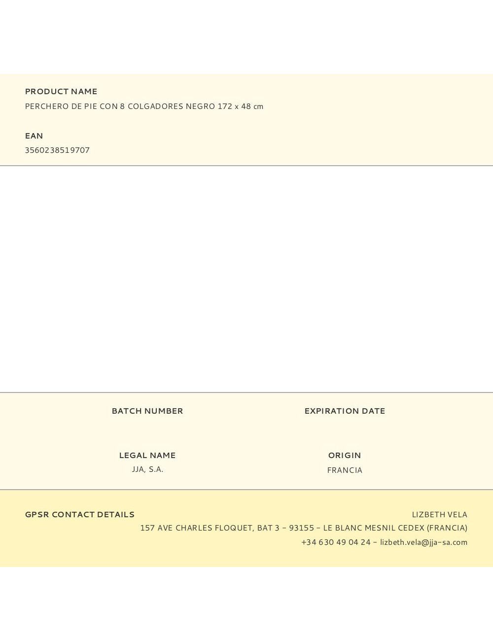 Perchero de pie con 8 colgadores negro 172 x 48 cm