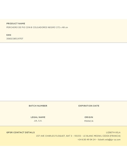 Perchero de pie con 8 colgadores negro 172 x 48 cm