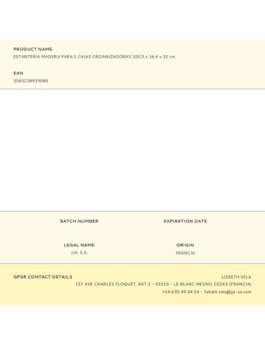 Estanteria madera para 3 cajas organizadoras 100,5 x 34,4 x 32 cm