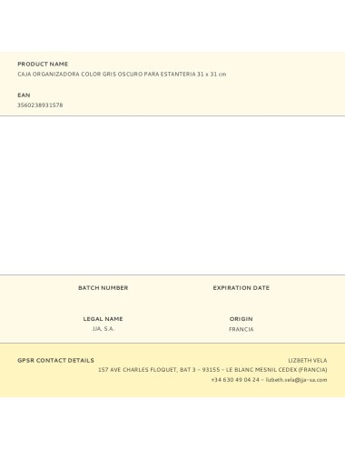 Caja organizadora color gris oscuro para estanteria 31 x 31 cm