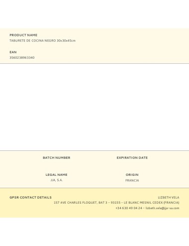 Taburete de cocina negro 30x30x45cm