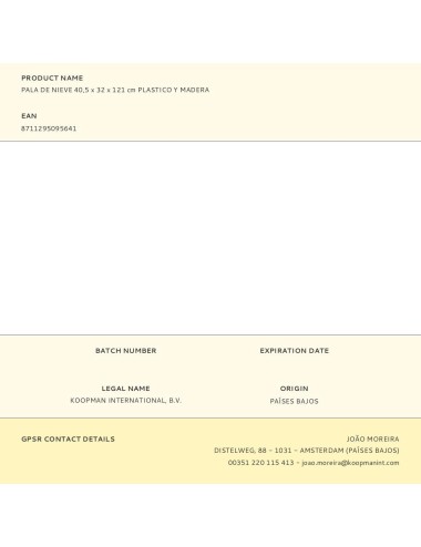 Pala de nieve de plastico y madera 40,5 x 32 x 121 cm