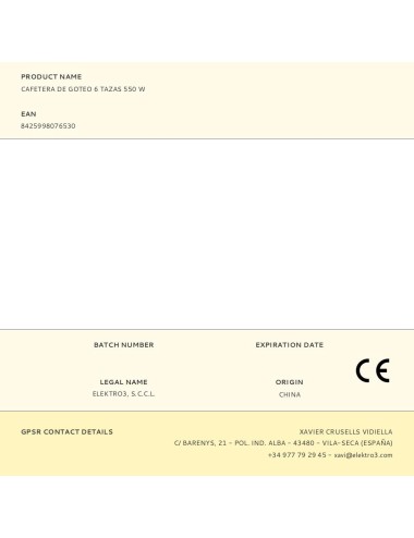 Cafetera de goteo 6 tazas, 550 w