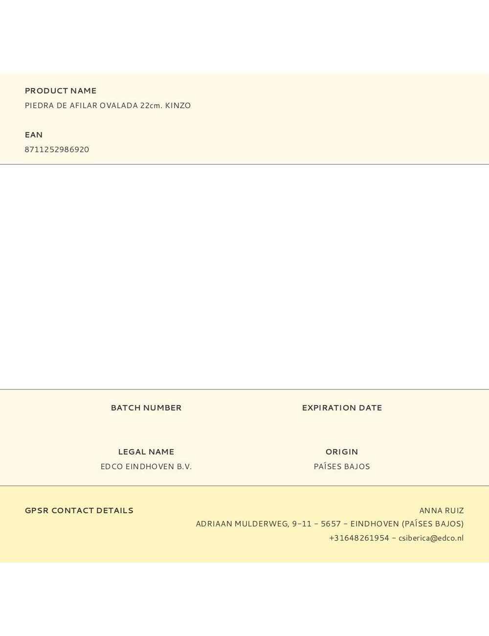 Piedra de afilar ovalada 22cm. kinzo