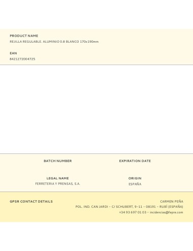 Rejilla regulable. aluminio 0.8 blanco 170x190mm