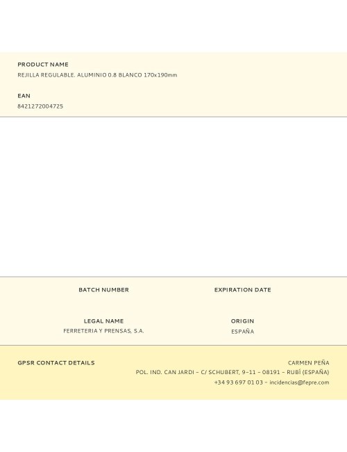 Rejilla regulable. aluminio 0.8 blanco 170x190mm