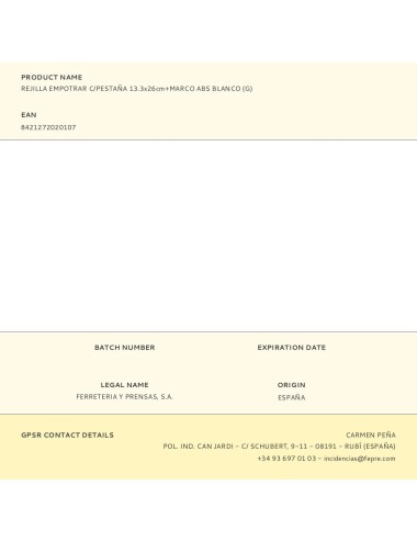 Rejilla empotrar c/pestaña 13.3x26cm+marco abs blanco (g)