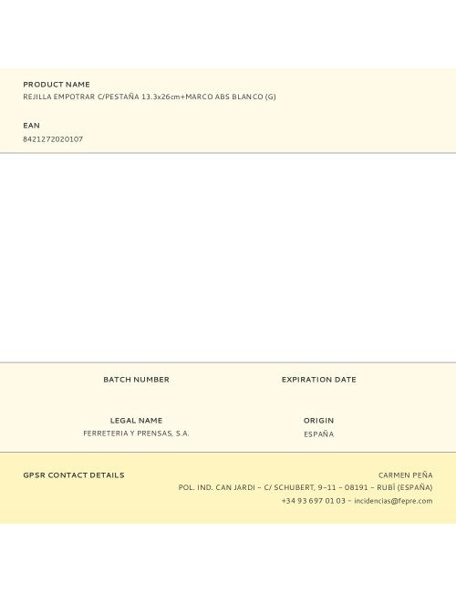 Rejilla empotrar c/pestaña 13.3x26cm+marco abs blanco (g)