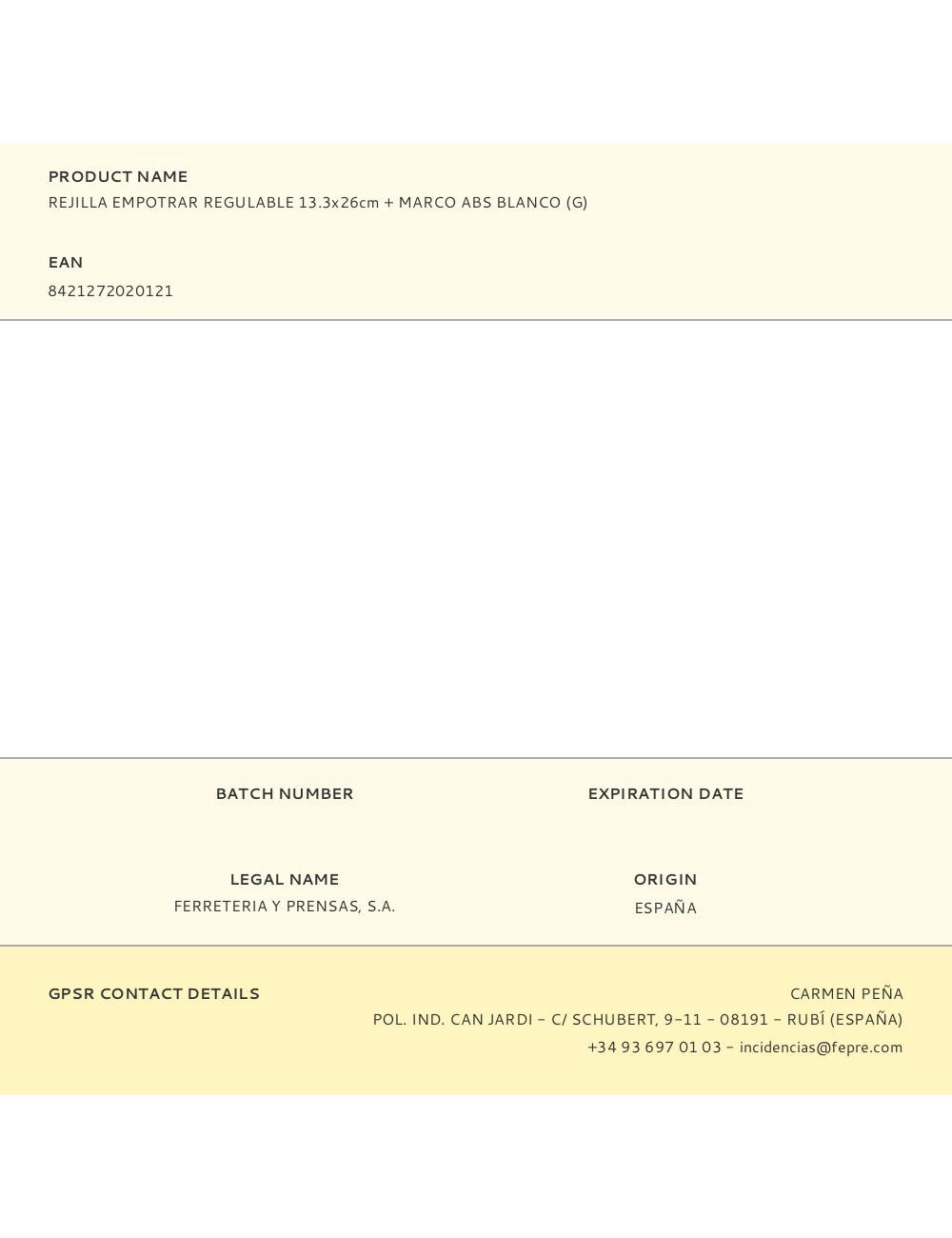 Rejilla empotrar regulable 13.3x26cm + marco abs blanco (g)