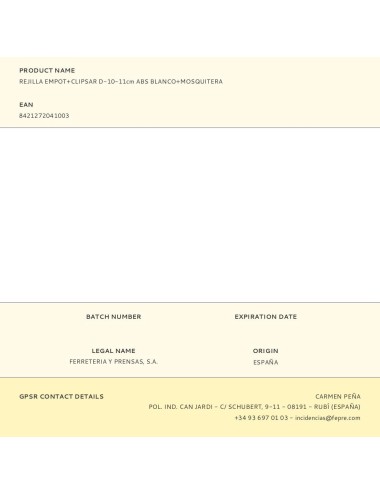 Rejilla empot+clipsar d-10-11cm abs blanco+mosquitera