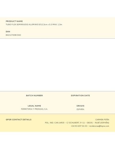 Tubo flex semirigido aluminio ø12,5cm x 0.3 max. 1,5m