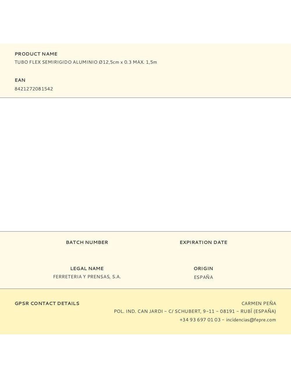 Tubo flex semirigido aluminio ø12,5cm x 0.3 max. 1,5m