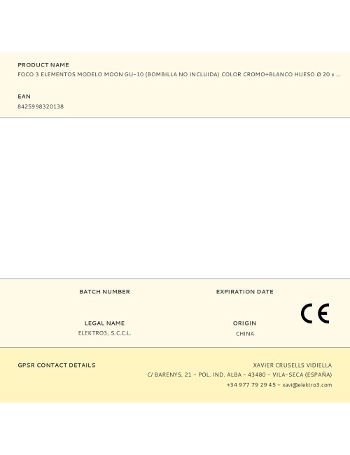 Foco 3 elementos modelo moon gu-10 (bombilla no incluida) color cromo+blanco hueso ø 20 x 12,6 cm