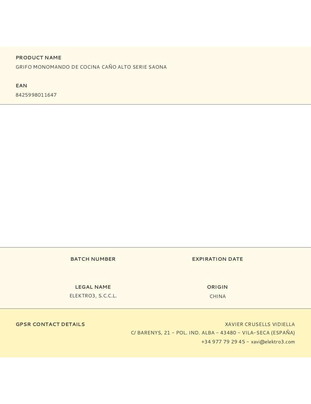 Grifo monomando de cocina caño alto serie saona