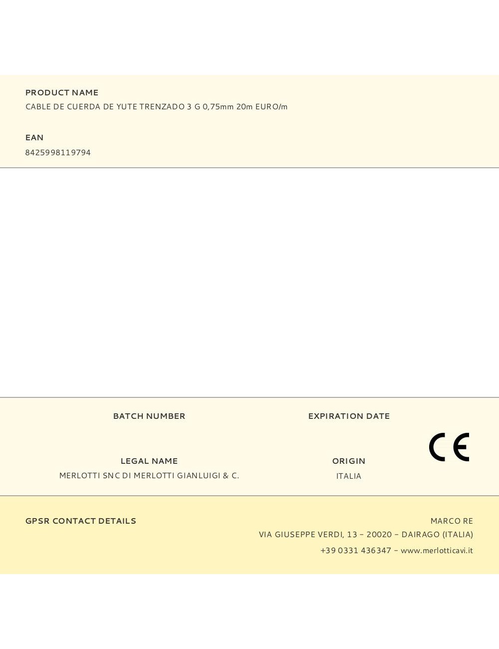 Cable de cuerda de yute trenzado 3 g 0,75mm 20m euro/m