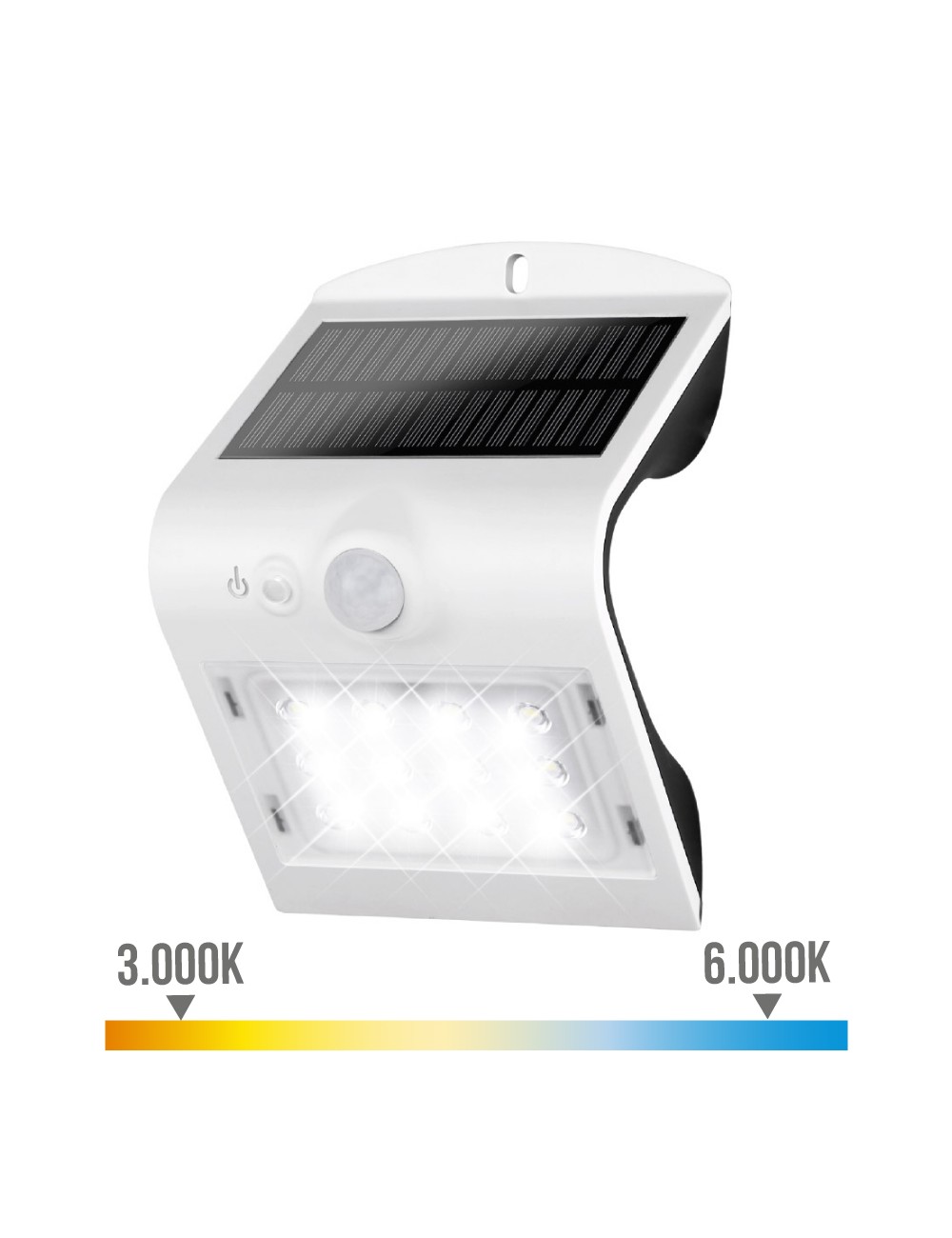 Aplique solar 1,5w 220lm recargable. sensor de presencia (2-6m) color blanco 9,6x7,3x14cm edm
