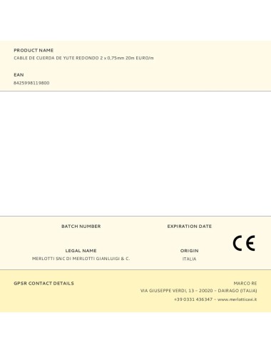 Cable de cuerda de yute redondo 2 x 0,75mm 20m euro/m