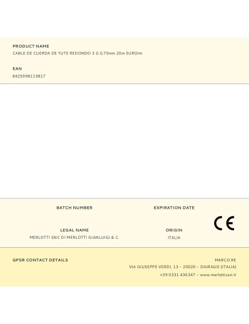 Cable de cuerda de yute redondo 3 g 0,75mm 20m euro/m