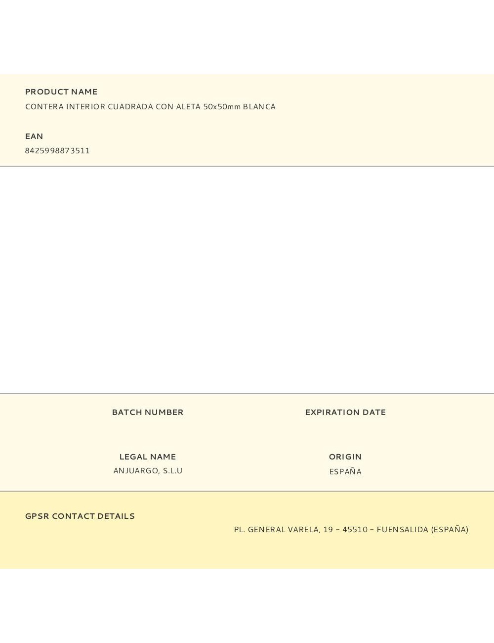 Contera interior cuadrada con aleta 50x50mm blanca